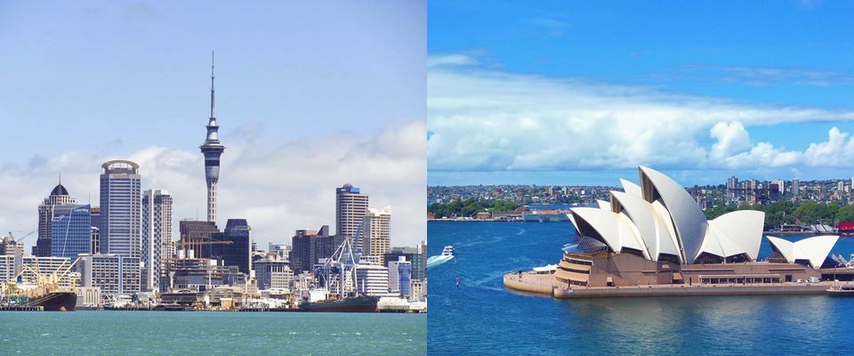 A partida inaugural da Copa do Mundo Feminina de 2023 foi disputada em Auckland, Nova Zelndia ( esquerda) e a Final do Mundial Feminino foi disputada em Sydney, Austrlia ( direita)