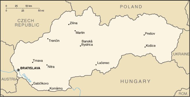 Mapa da Eslovquia