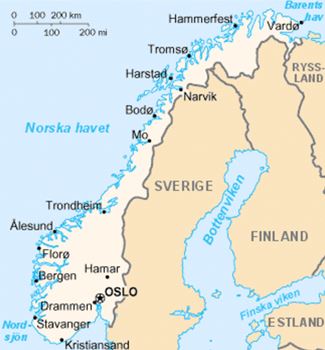 Mapa da Noruega