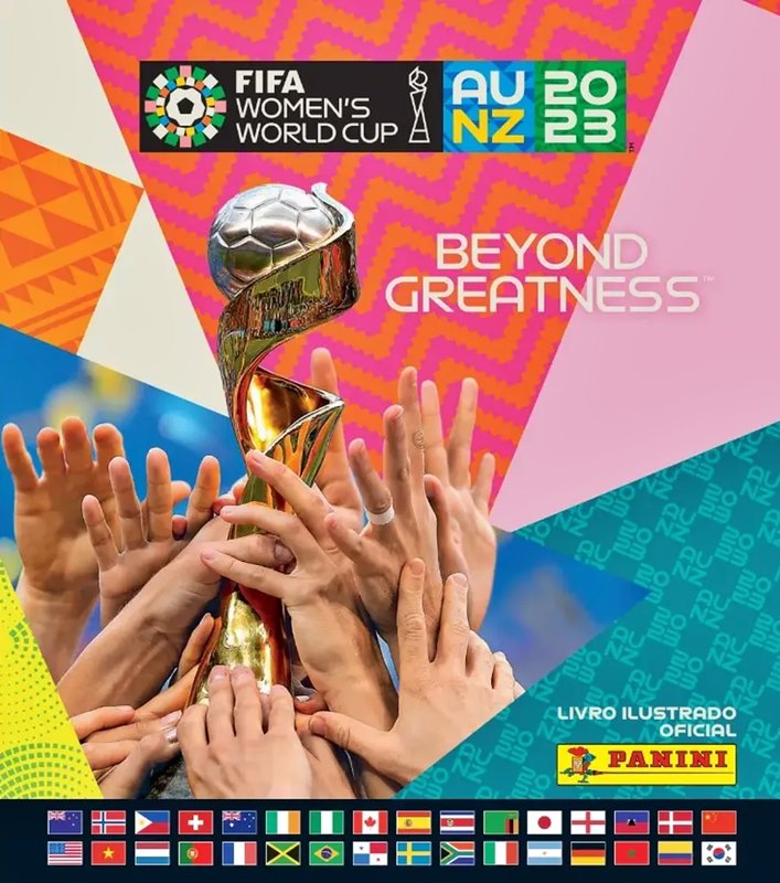 Capa do álbum de figurinhas Oficial da Copa do Mundo Feminina de 2023 na Austrália e Nova Zelândia. Foto: Divulgação.