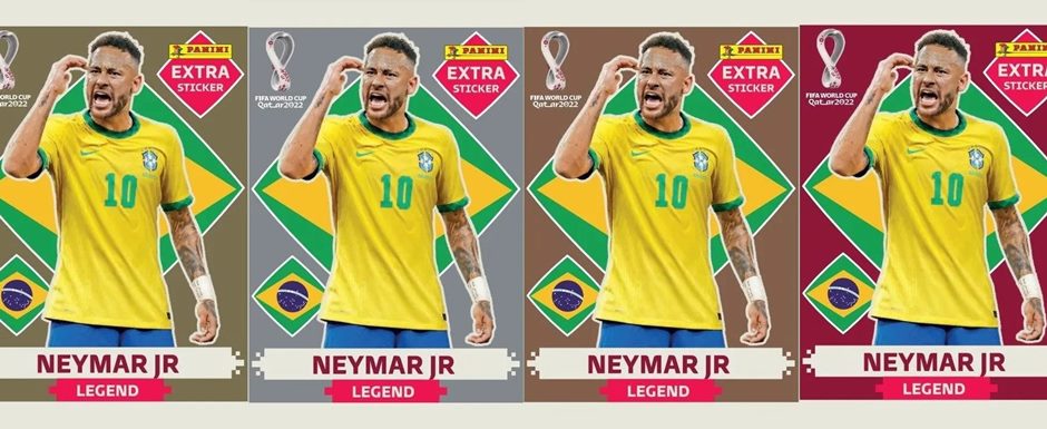 Figurinhas extras de Neymar do lbum de figurinhas da Copa do Mundo de Futebol - Foto: Panini/Divulgao