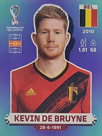 Figurinha de Kevin De Bruyne - Jogador da Seleo da Blgica na Copa do Mundo de Futebol de 2022 no Catar (Qatar) - Foto: Panini/Divulgao