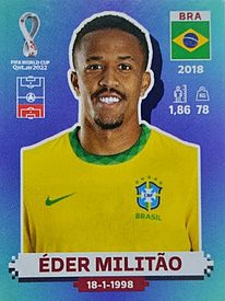 Figurinha de der Milito - Jogador da Seleo Brasileira na Copa do Mundo de Futebol de 2022 no Catar (Qatar) - Foto: Panini/Divulgao