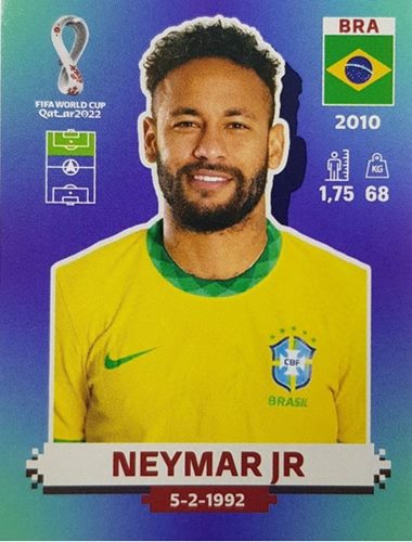 Figurinha de Neymar - Jogador da Seleo Brasileira na Copa do Mundo de Futebol de 2022 no Catar (Qatar) - Foto: Panini/Divulgao