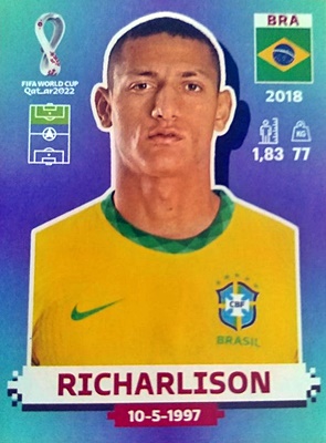 Figurinha de Richarlison - Jogador da Seleção Brasileira na Copa do Mundo de Futebol de 2022 no Catar (Qatar) - Foto: Panini/Divulgação