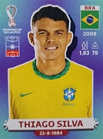 Figurinha de Thiago Silva - Jogador da Seleo Brasileira na Copa do Mundo de Futebol de 2022 no Catar (Qatar) - Foto: Panini/Divulgao