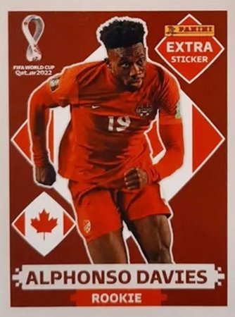 Figurinhas extras de Alphonso Davies do Álbum de figurinhas da Copa do Mundo de Futebol - Foto: Panini/Divulgação