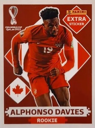 Figurinhas extras de Alphonso Davies do lbum de figurinhas da Copa do Mundo de Futebol - Foto: Panini/Divulgao