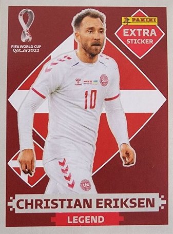 Figurinhas extras de Christian Eriksen do lbum de figurinhas da Copa do Mundo de Futebol - Foto: Panini/Divulgao