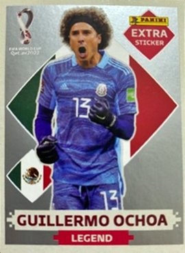 Figurinhas extras de Guillermo Ochoa do lbum de figurinhas da Copa do Mundo de Futebol - Foto: Panini/Divulgao