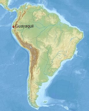 Mapa de Guayaquil, Equador, na América do Sul - Imagem: Uwe Dedering