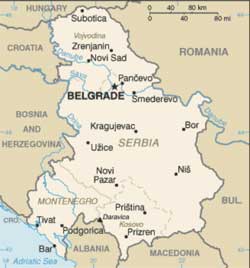 Mapa da Sérvia e Montenegro